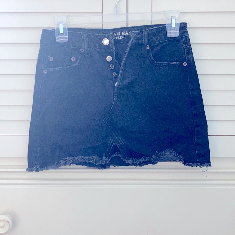 Distressed jean skirt